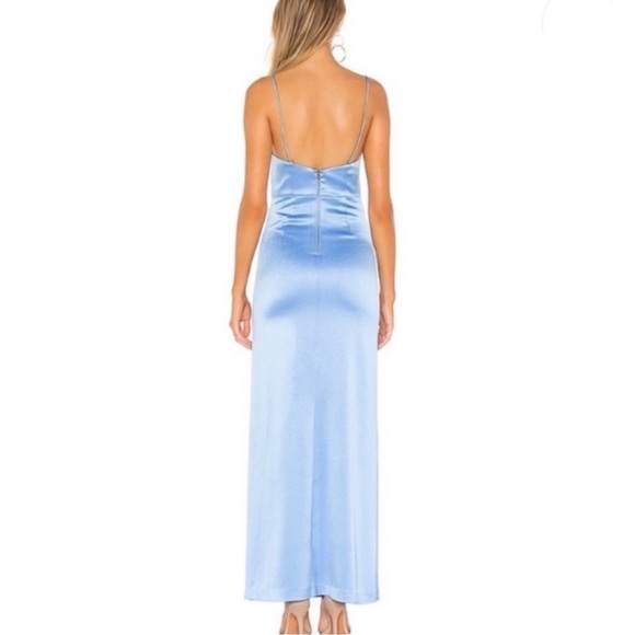 Alice & Olivia Diana Satin Ruched Satin Slit Maxi Dress Blue Formal Evening - Picture 2 of 15